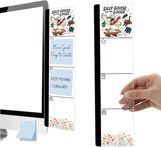 Monitor Memo Board Acrylic Sticky Note Holder Funny Silly Goose On The Loose Office Desk Decor with 100 Self Stick Note Pads