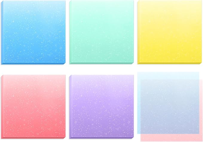 BAYTORY Glitter Transparent Sticky Notes, 250 Sheets 3 x 3 Clear Memo Pads | Gradient Color Waterproof Self-Stick Note, See Through Aesthetic Self-Adhesive Note for Bible Accessories