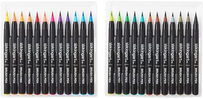 KINGART Pro Brush Pens, 24 Colors for Real Watercolor Painting with Flexible Nylon Brush Tips, Paint Markers for Coloring, Calligraphy and Drawing for Artists and Beginner Painters