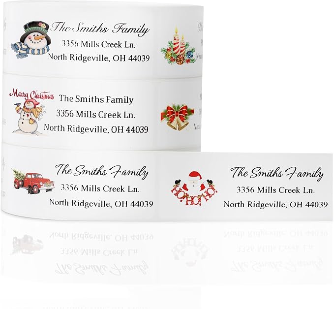 Address Labels Christmas Personalized Return Address Labels (120-1000) Personalized Custom Mailing Label for Envelopes 2.6" x 1" Self Adhesive Return Stickers Roll