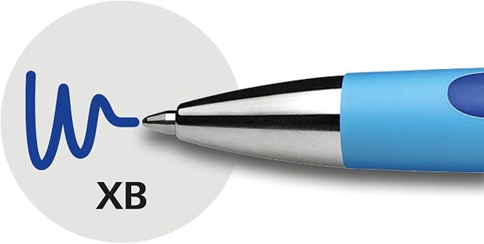 Schneider Slider Rave XB (Extra Broad) Ballpoint Pens, Refillable + Retractable, 1.4 mm, Light Blue Barrel, Blue Ink, Box of 5 Pens (132503)