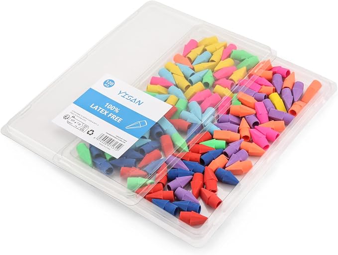 YISAN Cap Erasers for Pencils, 120 PCS | Pencil Top Erasers, 8 Assorted Colors, 71310