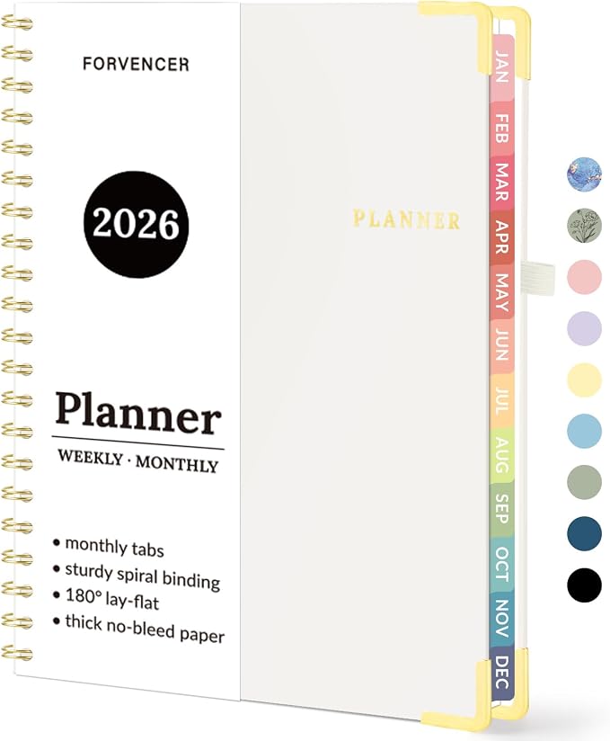 2026 Planner, Forvencer Calendar Planner Weekly and Monthly, Jan 2026-Dec 2026, 8.5" X 11", Hardcover Agenda Book, Daily Journal Organizer with Inner Pocket, Notebook for Office School, A4, Off-white
