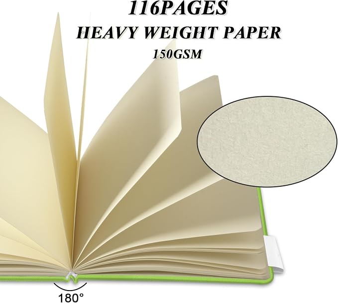 5" x 5" Hardcover Sketch Book,58 Sheets Small Mixed Media Pocket Sketch Pad | PU Cover,150 GSM Acid Free Artist Drawing Paper,Travel Journal Blank Notebook for Adults Sketching,Illustration.Hami Melon