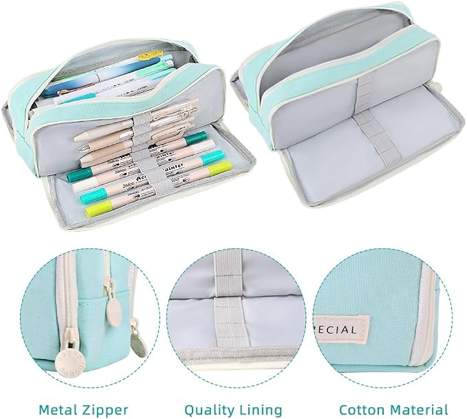 iSuperb Large Pencil Case 3 Compartments Pencil Pouch Big Capacity Pencil Bag for Kids Teen Girls Boys Student School Supplies Oxford Organizer Pen Bag Cosmetic Makeup Pouch