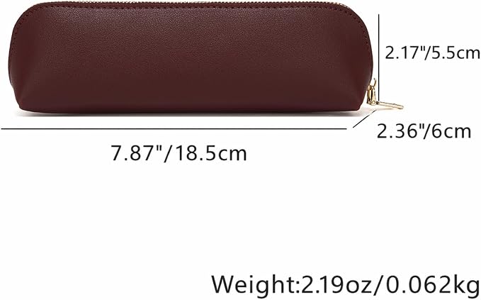 Pencil Case Small Pencil Pouch Slim (Burgundy, Faux Leather)