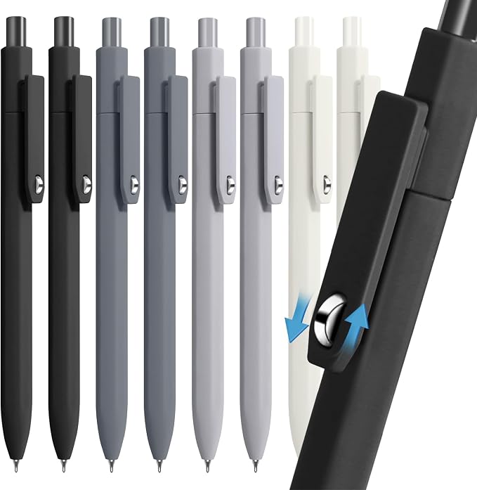 Vitoler Black Ink Gel Pens, 8pcs 0.5mm Smooth Writing Pens with Fidget | For Women, For Teachers, For Nurses, Quick dry, Liquid Ink, For Badge, Felt Tip, Medium Point, For Journaling, Cute