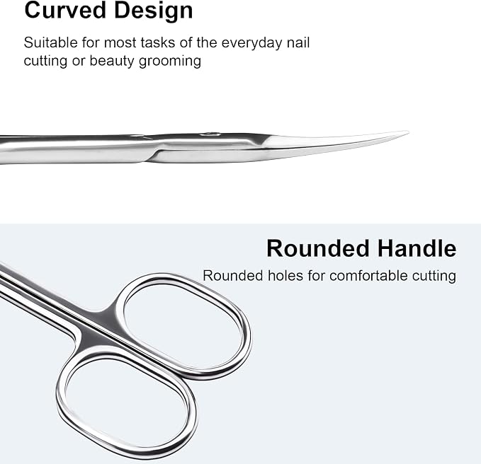 CGBE Cuticle Scissors, Extra Fine Curved Eyebrow Scissors, Silvery | Stainless Steel, Round Handle, Precise Pointed Tip, Hangnail And Dry Skin Trimming, Russian Manicure Care