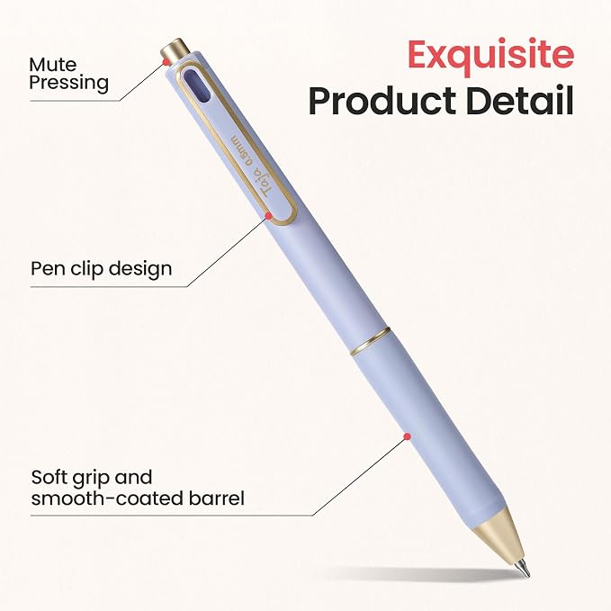 Taja Gel Pens, 6 Pcs Quick Dry Black Gel Ink Pens, 0.5mm Fine Point Smooth Writing Pens for Journaling and Note Taking, Cute Aesthetic Pens for Women & Men-Purple