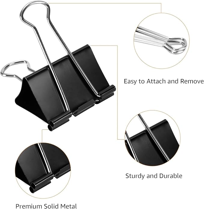 Amazon Basics Sturdy Binder Clips, Office Supplies, Small 0.75 in, Document Organizing, School Supplies, Black, 144 Count
