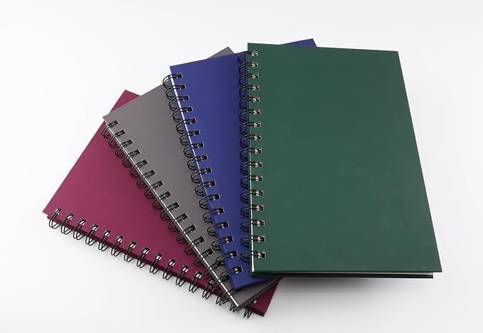 Spiral Notebook Journal,4 Pack A5 Hardcover Spiral Notebooks,5.7" x 8.5",160 Pages,100gsm Paper,College Ruled Journals for Study and Notes (Red, Green,Blue,Grey)