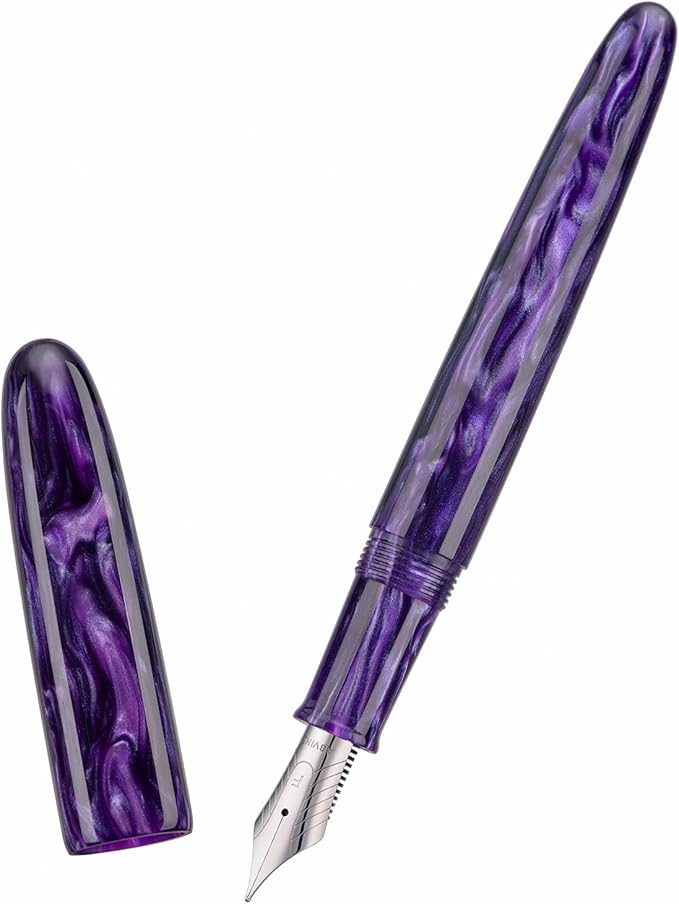 Asvine C80 Fountain Pen #8 Extra Fine Nib Large Handcraft Pen with Converter Pen Box Collection Set (Purple Ripple)
