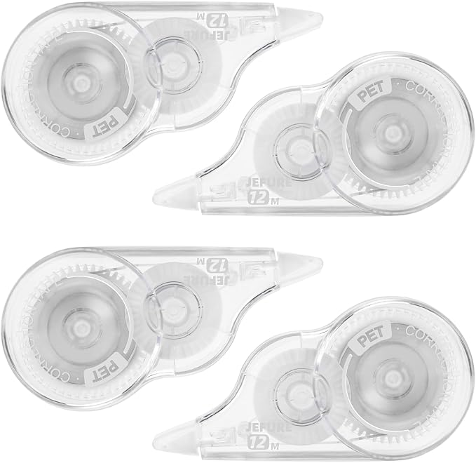 4 Pcs Correction Tape, 39.4 Ft White Wrong Out Tear-Resistant Bulk, Instant Corrections Easy To Use Applicator for School, Office, Note Taking, Journal (Tape Width 0.2 in, Clear)