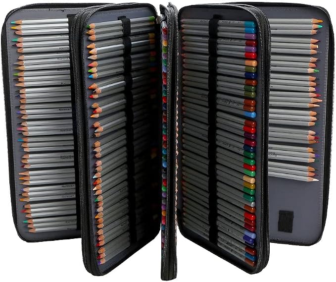 300 Slots Colored Pencil Case Organizer, 4 Layer Bag | Twill Oxford fabric,103 elastic loops,detachable handle,for travel,home storage,drawing tools,creative gifts