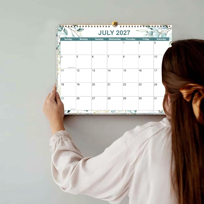 2026-2027 Calendar, Wall Calendar 2026-2027 from June 2026 - December 2027, 19 Months Calendar with Premium Paper, Twin-Wire Binding & Hanging Hook, 8.5" x 11", Green Leaf