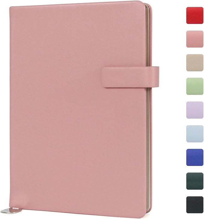 A5 Hard Cover Lined Notebook, Pen Holder & Gold Edges, 180° Lay Flat Journal, Large 5.7 x 8.4 in, Bookmark & Gift Box, Business Notebook for Work, Study, Travel(Pink)