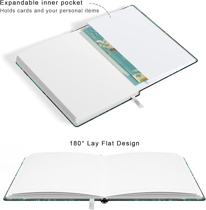 Lined Journal Notebook, Hardcover, Medium 5.7 x 8.4 in, 160 Pages Thick Paper, Cute Aesthetic A5 College Ruled Notebook for Journaling Writing Work Office School Women Men, Green Gold Marble