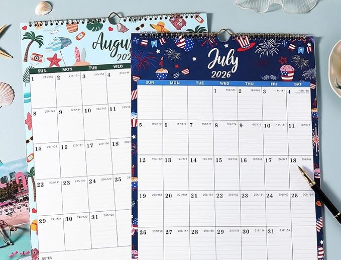 Calendar 2026-2027 - Wall Calendar 2026-2027, Jul 2026 - Dec 2027, 12" x 17", 18 Months Calendar 26-27, Large Writing Blocks for Home, Office & School Planning - 12 Different Themes