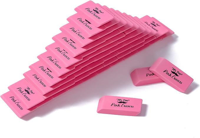 Mr. Pen- Pink Pencil Eraser Bulk, 60 Pack | Large Latex Free Block Erasers for School, Office, Art Sketching, Homework, Exams, Clean Smudge-Free Correction