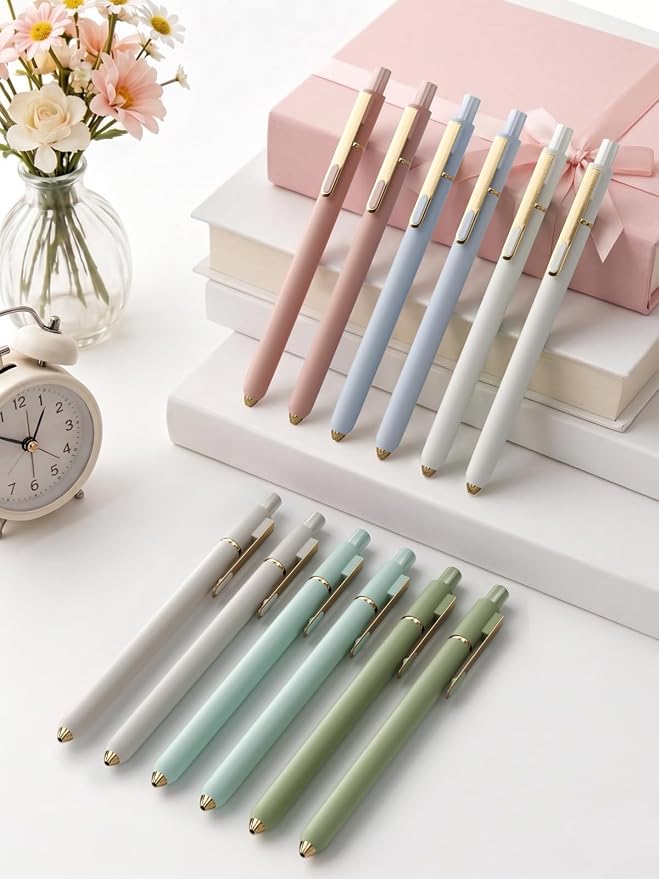 SUNEE Gel Pens, 12 Pack 0.5mm Pens Fine Point Smooth Writing Pens with Quick-Dry Black Ink, Cute Aesthetic School Office Note-Taking Pens for Journaling - Morandi