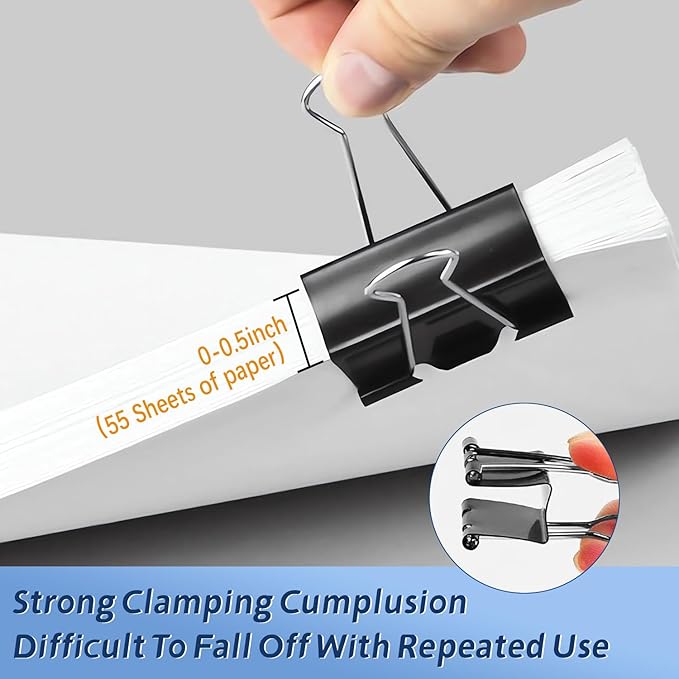 Medium Binder Clips, 72Pack, 1inch, Black Paper Binder Clips, Medium Paper Clips, Office Clips, with Storage Container for Office, Home, School
