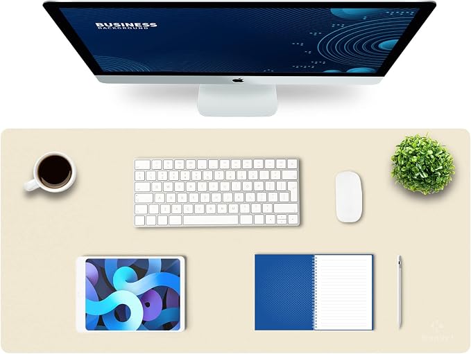 K KNODEL Extra Large Desk Mat, Leather Mouse Pad (35.4"x17", Ivory Cream) | Desk Pad, Keyboard Pad, Computer and Laptop Mat, Desktop Protector and Cover, Writing Pad and Blotter for Home Office