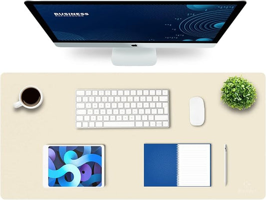 K KNODEL Extra Large Desk Mat, Leather Mouse Pad (35.4"x17", Ivory Cream) | Desk Pad, Keyboard Pad, Computer and Laptop Mat, Desktop Protector and Cover, Writing Pad and Blotter for Home Office