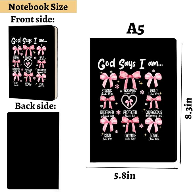 Bow Bible Verse Hard Shell Journal Notebook 200 Sheets (5.8 x 8.3) | Bible Verse Gifts for Women, College Ruled Notebook, Inspirational Notebooks, Journals for Writing Note Taking