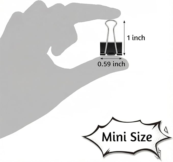 260Pcs Mini Binder Clips Black, 0.59 in/15mm Small Binder Paper Clips Office Clips Office Supplies Desk, Micro Size Cute Binder Clips, Small Paper Clamps for Home School Business (Black)