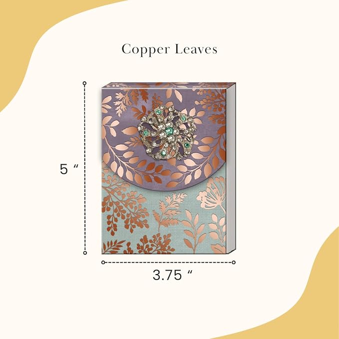 Punch Studio Flip-Top Notepad For Daily Notes or Notes on-the-go, with Magnetic Closure, Brooch Embellishment, Gold-Foil Accents & 75 Illustrated Sheets, 5" x 3.75" - Copper Leaves (43833)