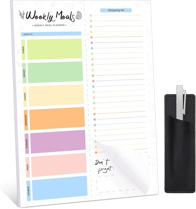 Thboxes 60 Sheets Meal Planner for Fridge, 7 x 10 In, Magnetic Grocery List | Pen Holder, Tear Off Pages, Shopping Checklist, Weekly Menu Pad, for Kitchen, Meal Prep, Families, Home, Office, Students