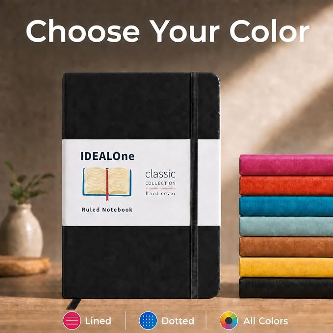 IDEALOne Black 10 pack, Hardcover Leather Journal Notebook Lined–A5(5.7 x 8),College ruled Journaling Notebooks,160 pages,100GSM Paper,Journal for Women,Men, Teens