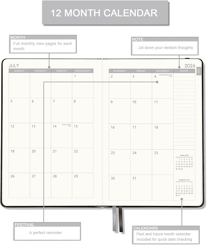 Planner 2026-2027 - Academic Planner 2026-2027, Weekly and Monthly Planner with Stickers, Faux Leather Cover, Jul. 2026 - Jun. 2027, 5.75" X 8.25", 26-27 Yearly Planner, Premium Paper, Pen Holder, Inner Pocket and 44 Notes Pages