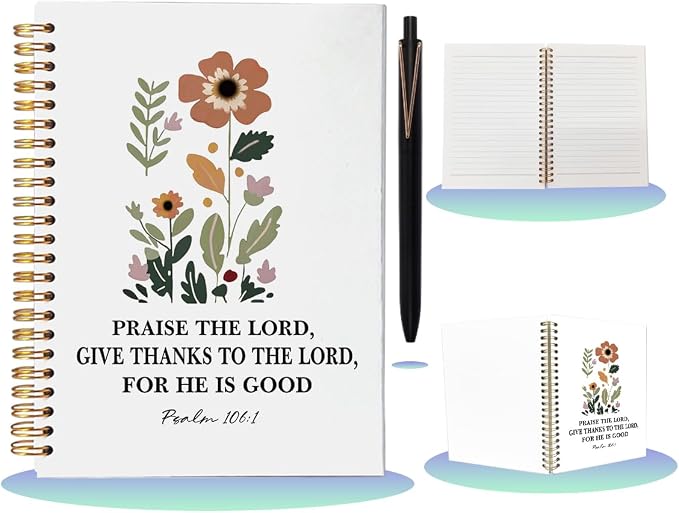 Prayer Journal for Women with Ballpoint Pen Set, Christian Spiral Notebook for Bible Study and Note Taking, 80 Sheets A5 College Ruled Journal, Praise The Lord Religious Gifts for Mom