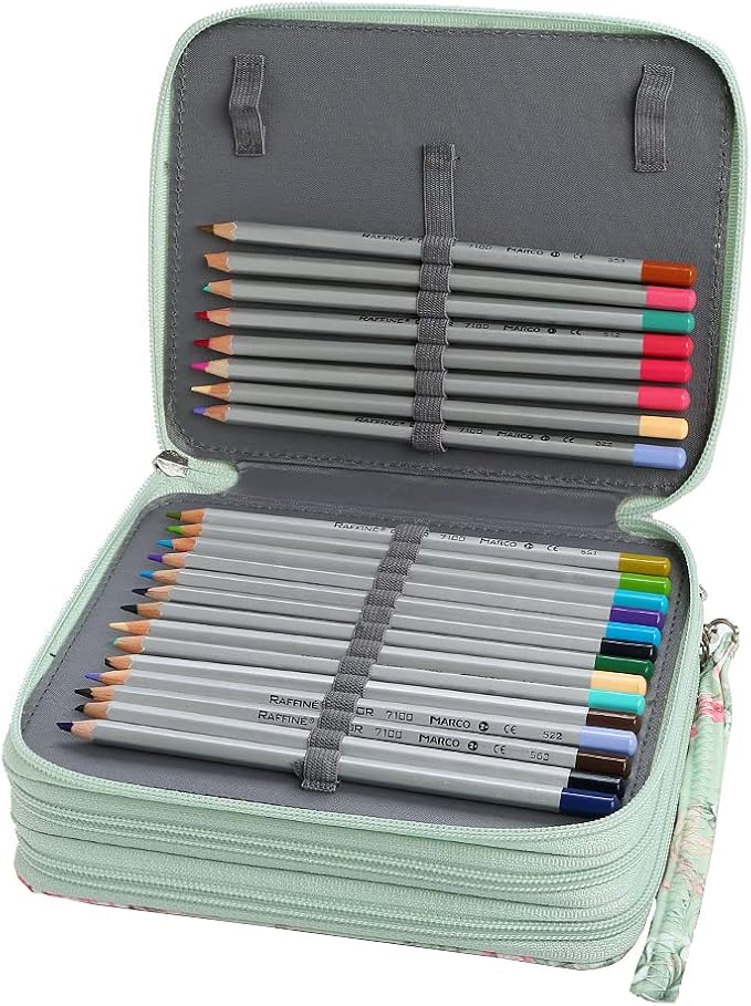 Rose Colored Pencil Organizer - 72 Slot Case with Zipper for Watercolor Pens, Markers and More