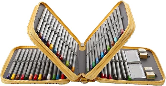 Portable Colored Printing Pattern Pencil Case Holds 72 pcs Pencils Bag Organizer with Handy Wrap Portable- Multilayer Holder for Watercolor Pens or Markers, Pencil Case Organizer for Artist