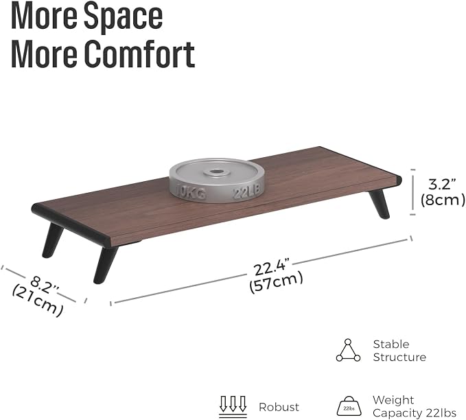 loukin Monitor Stand Riser for Desk, 22.4" × 8.2" Computer Stand, Brown | Supports 22 lb, No Installation Required, Water-Resistant Surface, Fits Laptops and Printers, Ergonomic Design