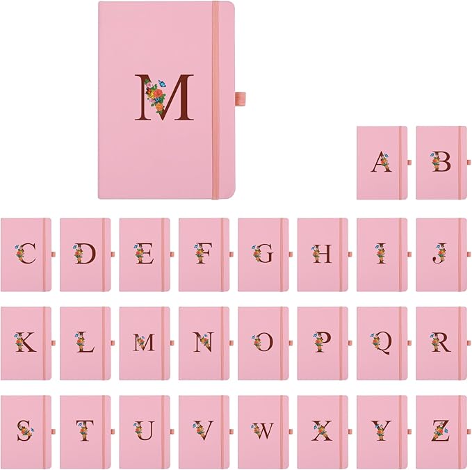 Pink Notebook for Women, 5.7"X8.3" A5 Journal Notebook with Letter V, Dual-Sided Writing Notebook with Dividers, Cute Leather Journal for Work, Business, School, Meetings, Travelers, Small Notebook