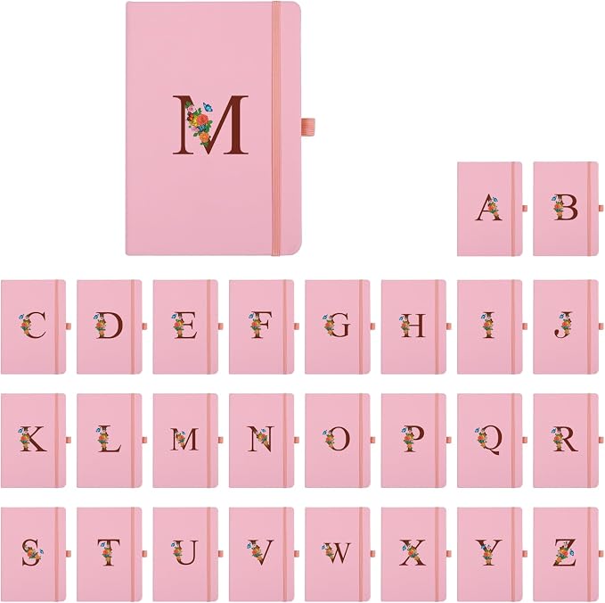Pink Notebook for Women, 5.7"X8.3" A5 Journal Notebook with Letter D, Dual-Sided Writing Notebook with Dividers, Cute Leather Journal for Work, Business, School, Meetings, Travelers, Small Notebook