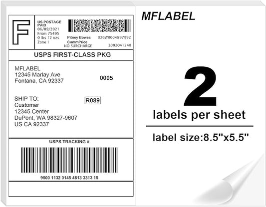 MFLABEL Half Sheet Label Laser/Ink Jet Shipping Label 8.5 x 11 Inches Packaging Labels, Address Labels for Laser & Inkjet Printers, 1600 Count(800 Sheets)