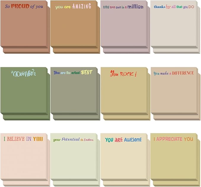 Yinder 24 Pcs Inspirational Sticky Notes, Back to School Supplies, Cute Motivational Sticky Notes Pad Employee Appreciation Gifts Bulk for Teacher Coworker Office 3 x 3'' (Thank You,Boho)