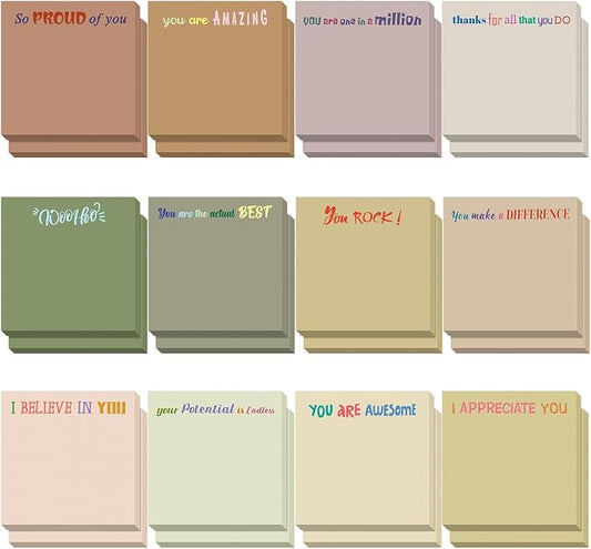 Yinder 24 Pcs Inspirational Sticky Notes, Back to School Supplies, Cute Motivational Sticky Notes Pad Employee Appreciation Gifts Bulk for Teacher Coworker Office 3 x 3'' (Thank You,Boho)
