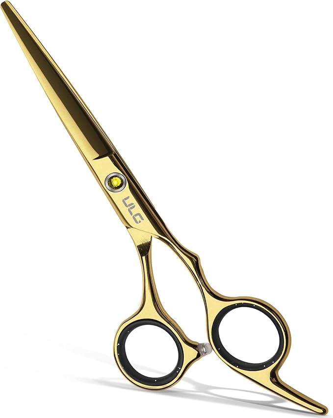 Hair Cutting Scissors, ULG Hair Shears 6.5 inch Hairdressing Hair Scissor, Salon Razor Edge Hair Cutting Shears, Japanese Stainless Steel Haircut Scissors with Detachable Finger Gold