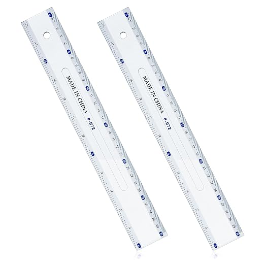 Grevosea 2 Pack Clear Plastic Ruler 12 Inch Straight Rulers with Centimeters and Inches Shatterproof Ruler Set for School Office Home Supplies Transparent Measuring Tool (Light Blue)