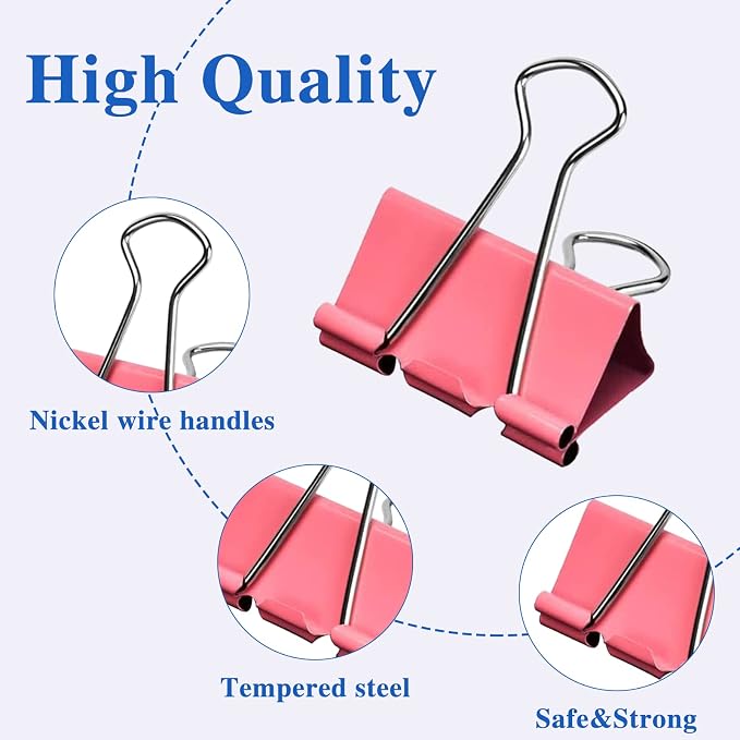 OWLKELA 100 Pcs Binder Clips, Assorted Sizes, Multicolor | Metal Paper Clamps, Paper Binder Clip, Ideal for Office, Home and School Supplies