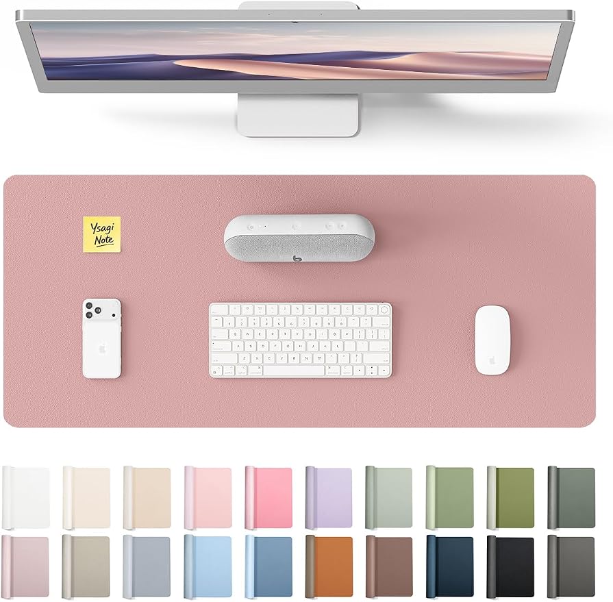 YSAGi Leather Desk Protector, Office Mat, Large Mouse Mat, Non-Slip PU Leather Blotter, Laptop Desk Pad, Waterproof Writing Pad for Office and Home (Pale Mauve, 23.6" x 13.8")