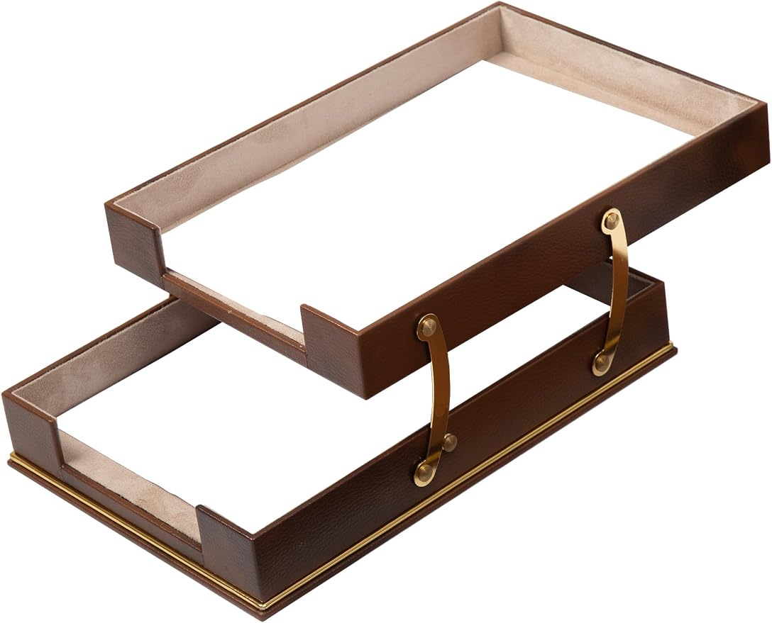 Cloud Luxury Leather Desk Set – 10 Piece Executive Desk Organizer with Desk Pad, Double Document Tray, Pen Holder, Memo Holder, Business Card Holder & Phone Stand – Gold Office Accessories (Tan)