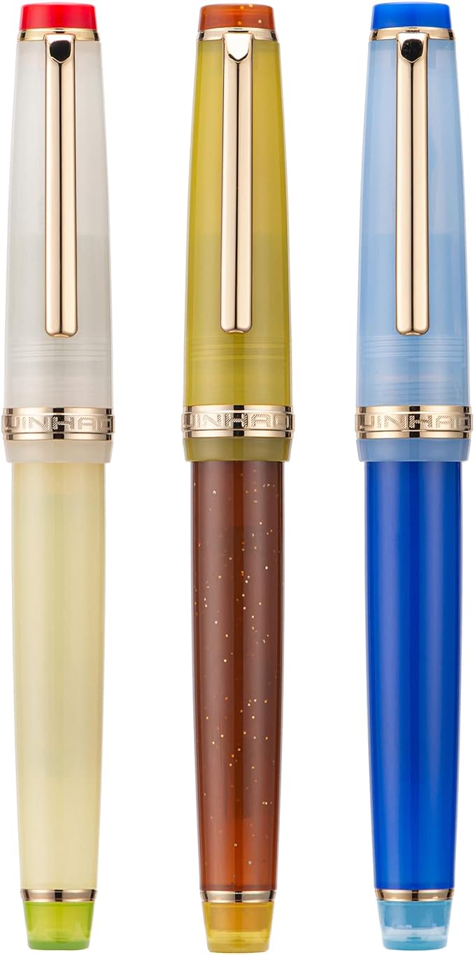 3 Jinhao 82 Fountain Pen Transparent Mixed Classic Color Acrylic Extra Fine Point Gold Trim with Converter Set