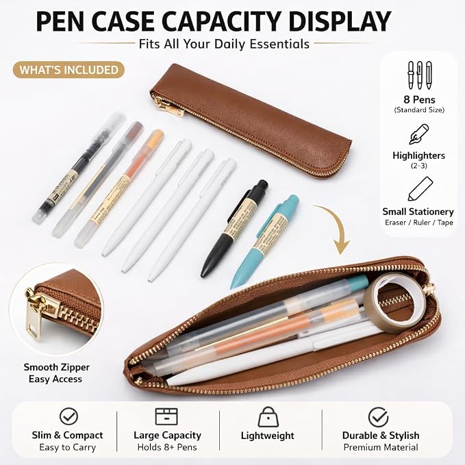 Slim Pencil Case Small Pencil Pouch Pen Case (Yellow Brown/FL)