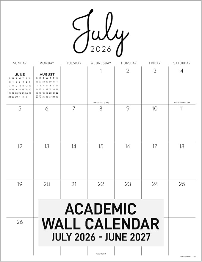 TF Publishing July 2026 - June 2027 Large Art Poster Wall Calendar with Premium Paper Tear-Off Sheets - 12 Month Academic Year Desk or Hanging Office Calendar for Schedules - 17 in x 22 in